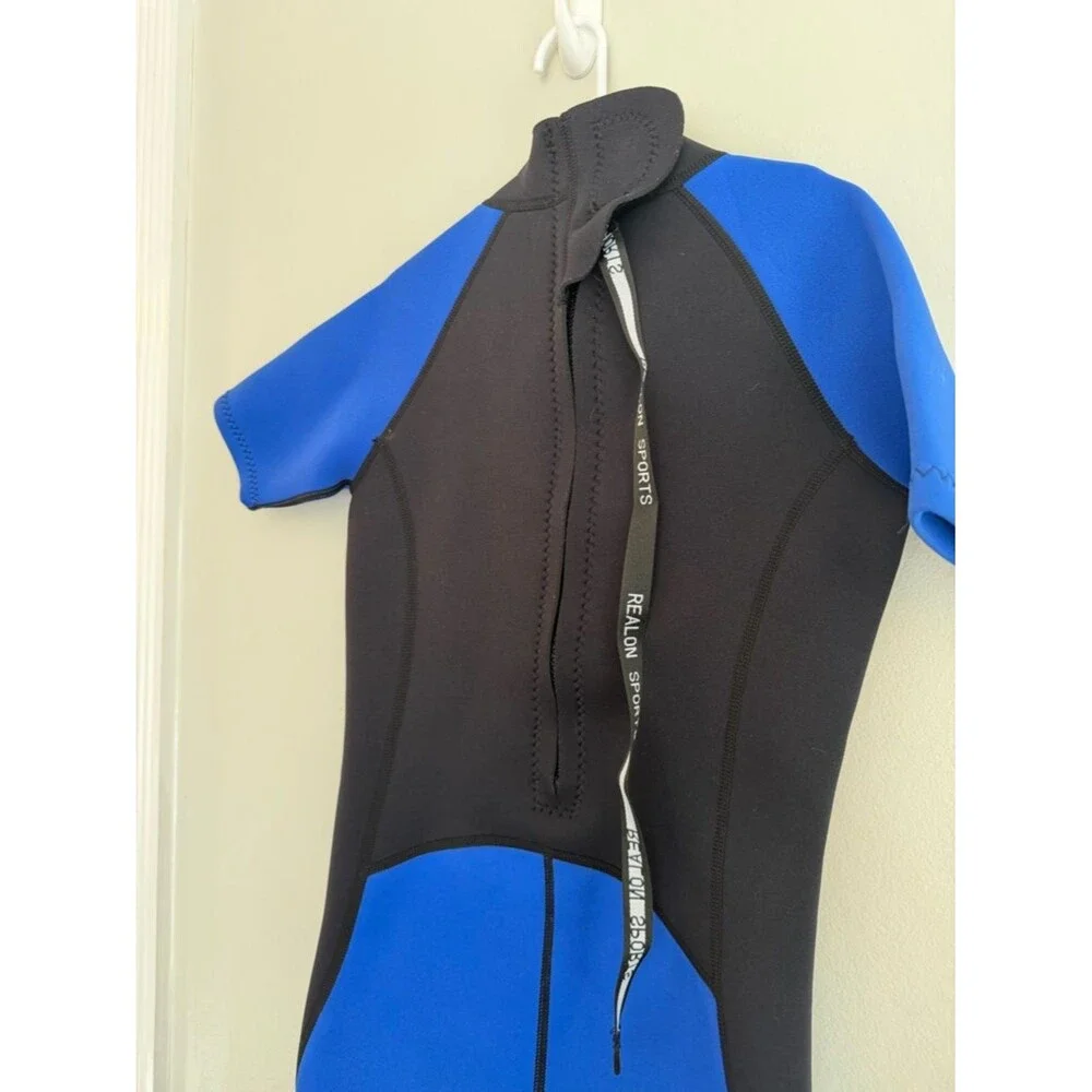 Realon Kids Wetsuit XL Blue Black Shorty Neoprene Surf Swim Back Zip